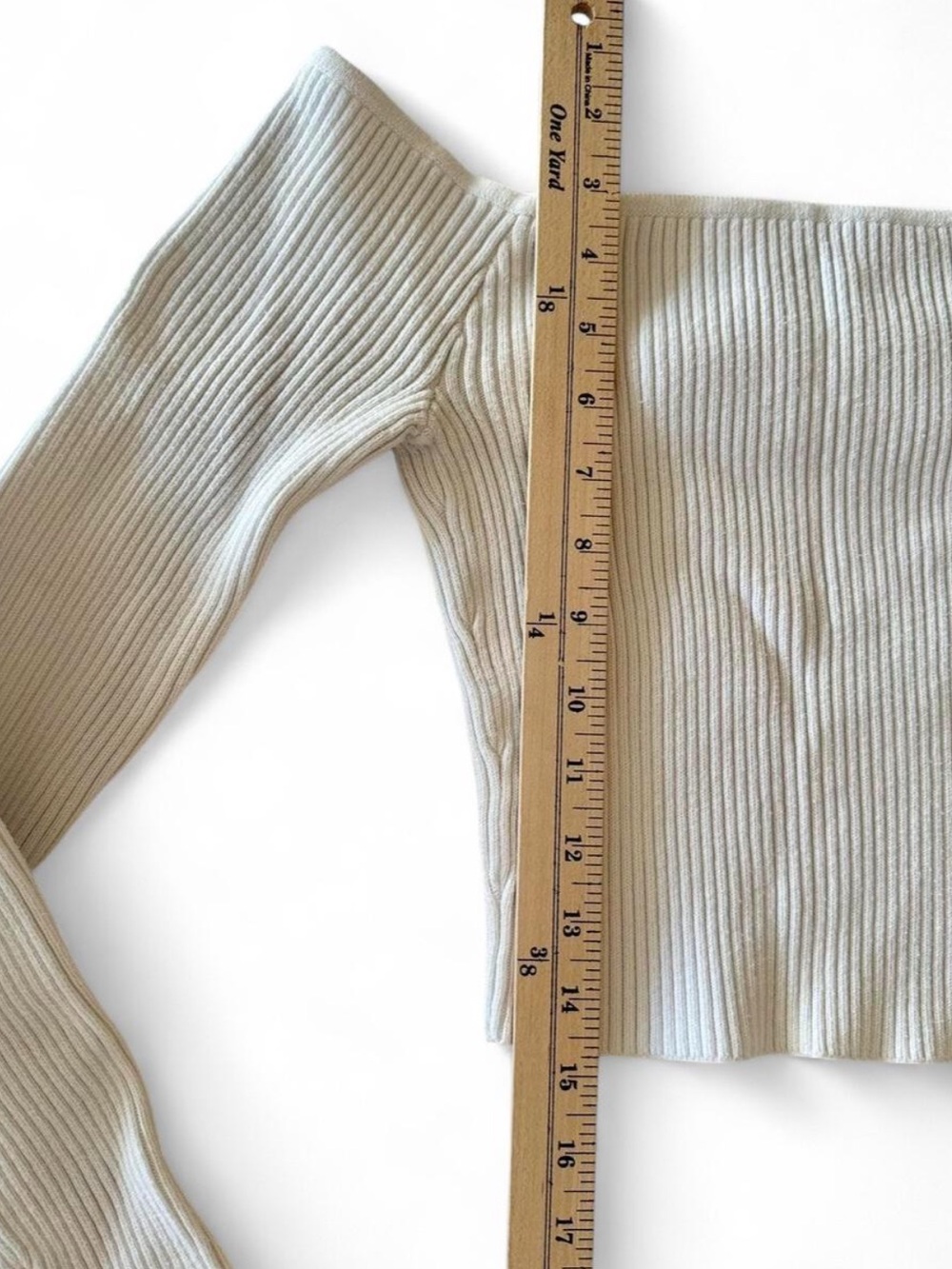 Hollister White Ribbed Off Shoulder Crop Sweater Top Cotton Balletcore S - Picture 7 of 7
